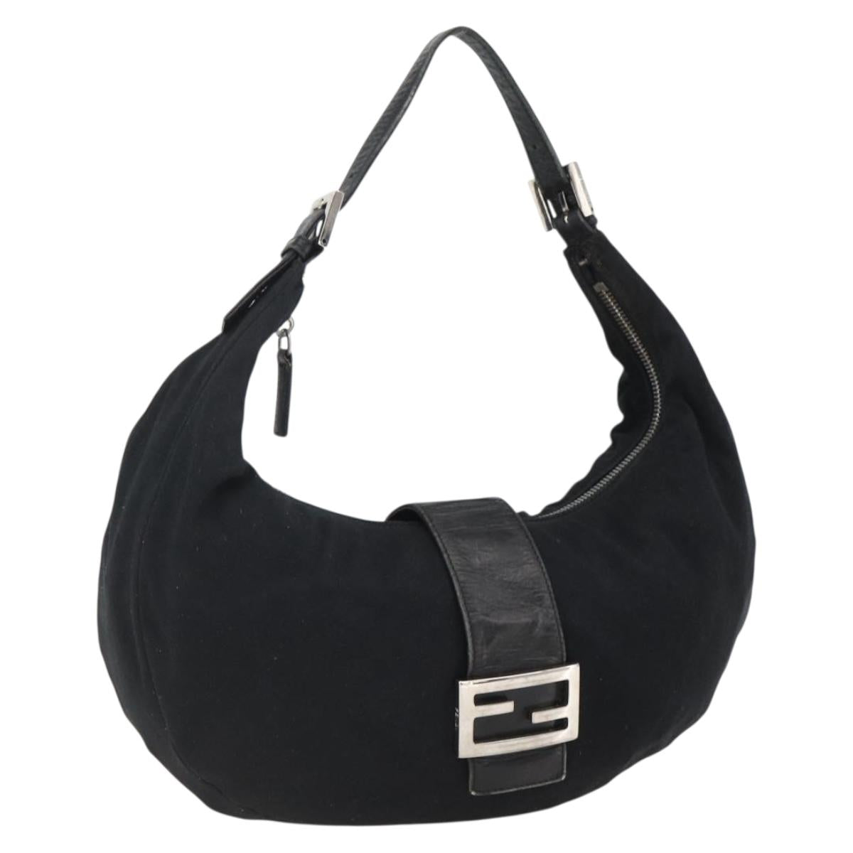 FENDI Mamma Baguette Shoulder Bag Nylon Black Silver Auth ep13517