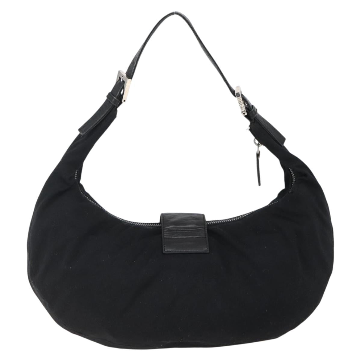 FENDI Mamma Baguette Shoulder Bag Nylon Black Silver Auth ep13517