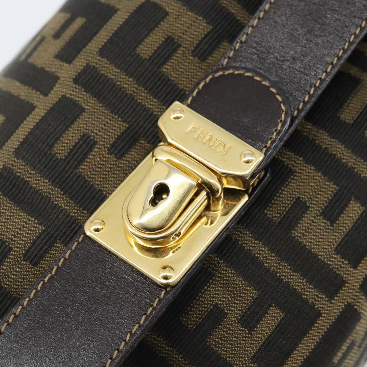 FENDI Zucca Canvas Vanity Hand Bag Black Brown gold Auth ep13520