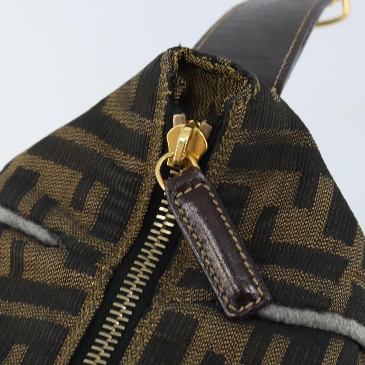 FENDI Zucca Canvas Vanity Hand Bag Black Brown gold Auth ep13520