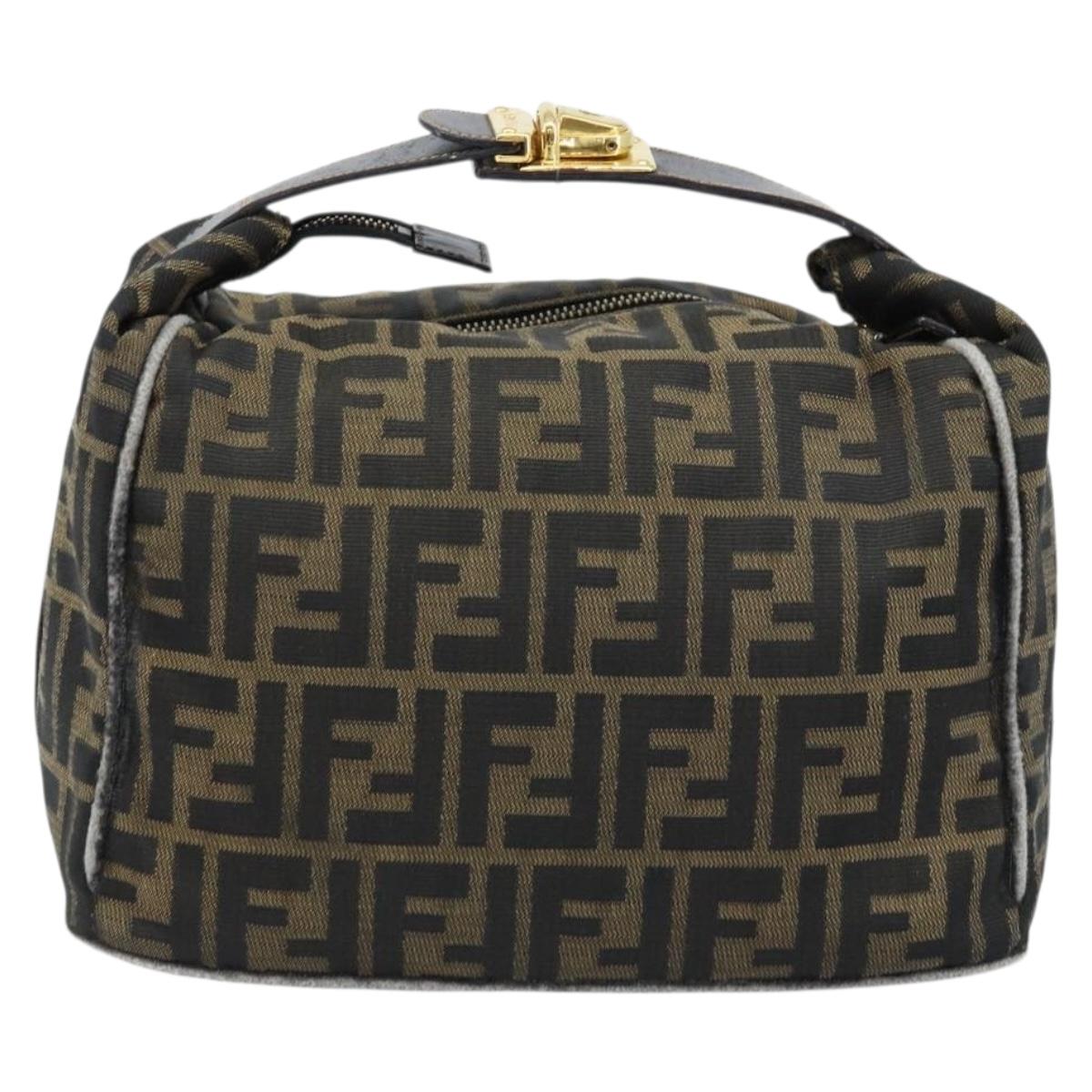 FENDI Zucca Canvas Vanity Hand Bag Black Brown gold Auth ep13520