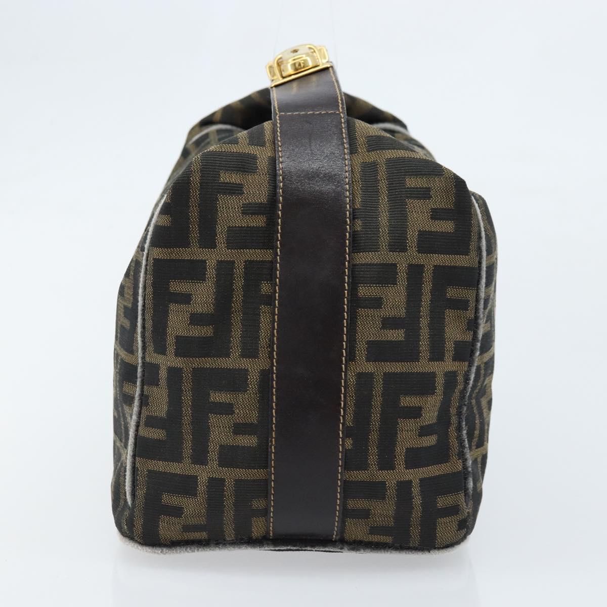 FENDI Zucca Canvas Vanity Hand Bag Black Brown gold Auth ep13520