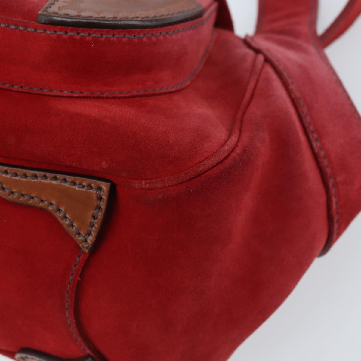 PRADA Shoulder Bag Suede Red Silver Auth ep13522