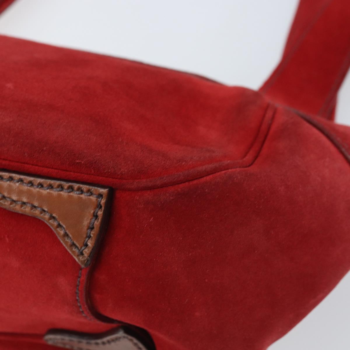 PRADA Shoulder Bag Suede Red Silver Auth ep13522