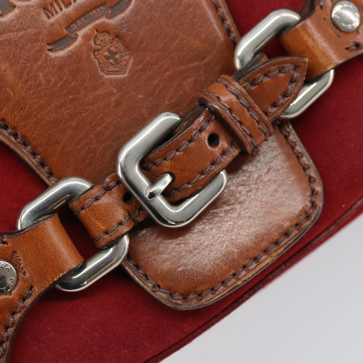 PRADA Shoulder Bag Suede Red Silver Auth ep13522