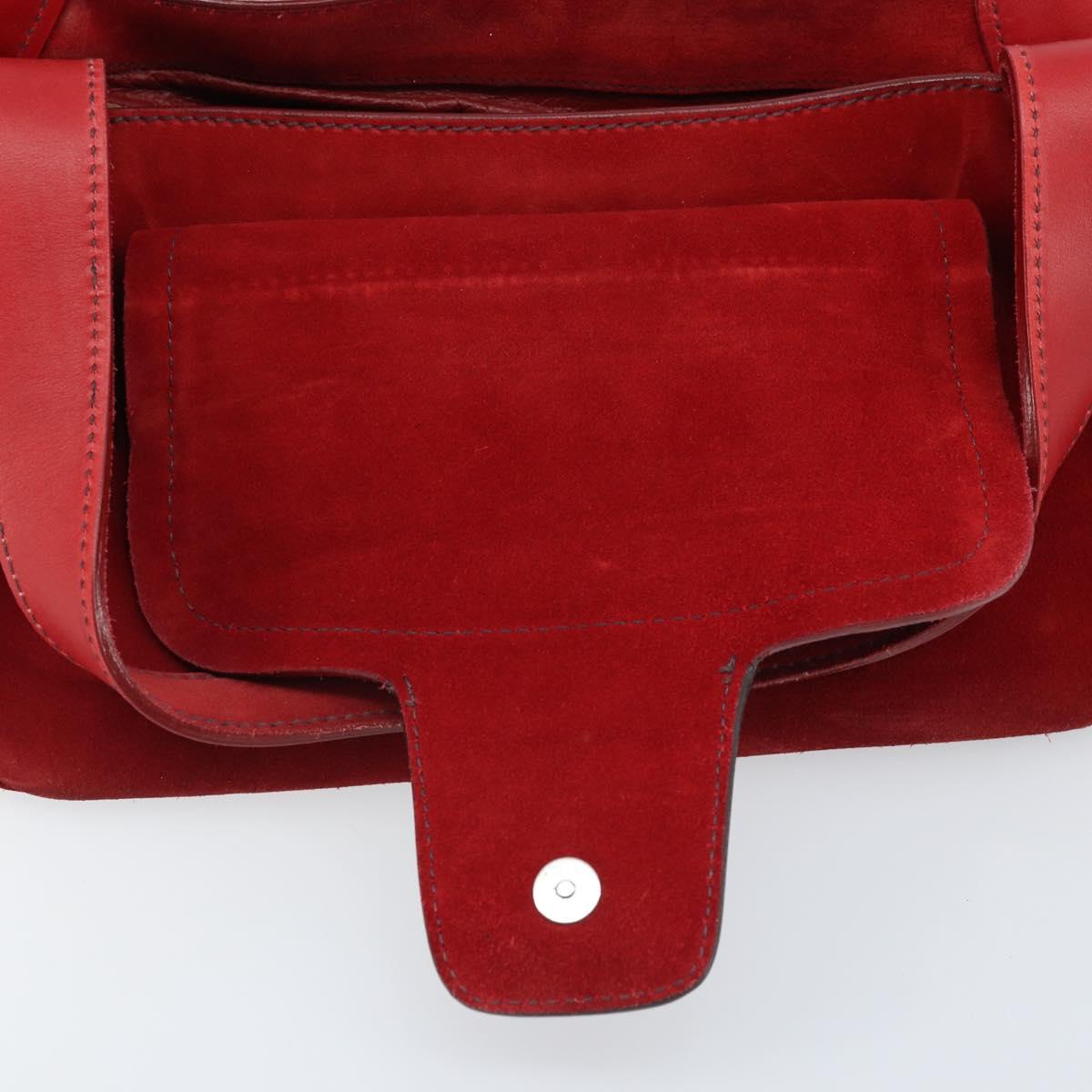 PRADA Shoulder Bag Suede Red Silver Auth ep13522