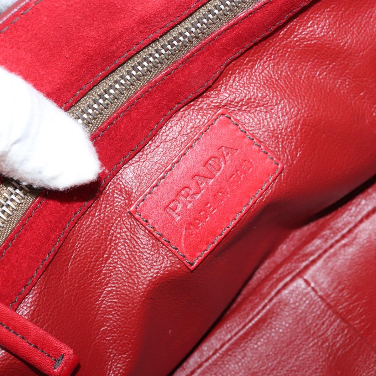PRADA Shoulder Bag Suede Red Silver Auth ep13522