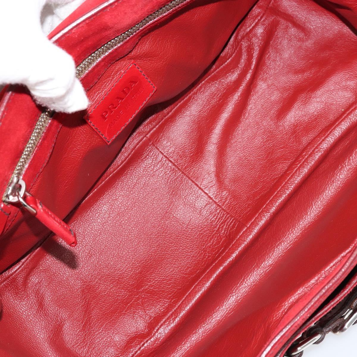 PRADA Shoulder Bag Suede Red Silver Auth ep13522