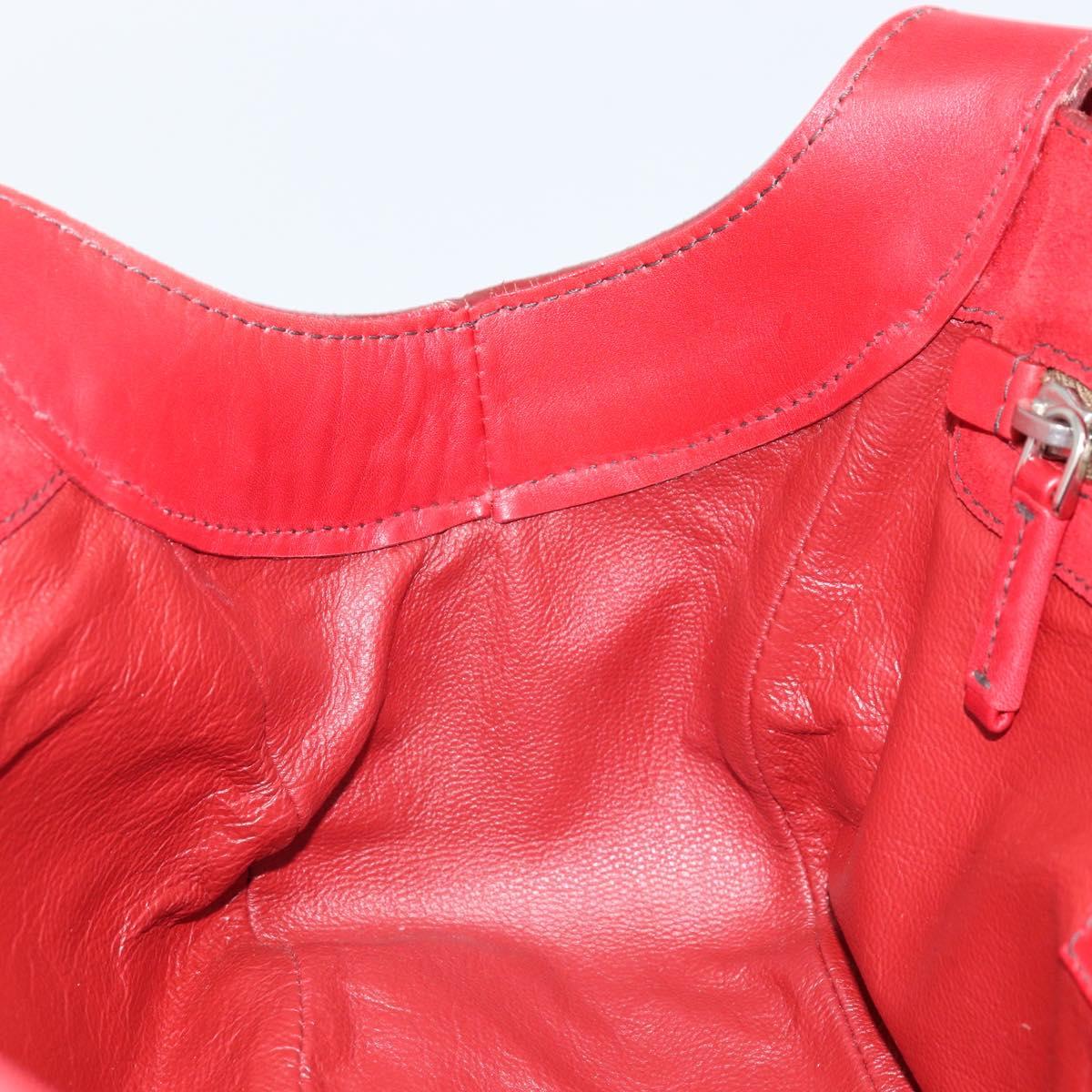 PRADA Shoulder Bag Suede Red Silver Auth ep13522