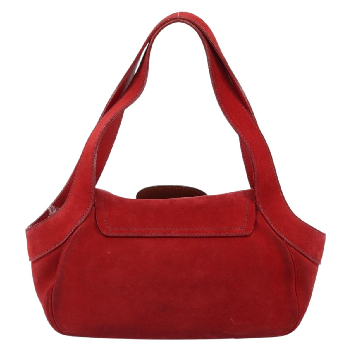 PRADA Shoulder Bag Suede Red Silver Auth ep13522