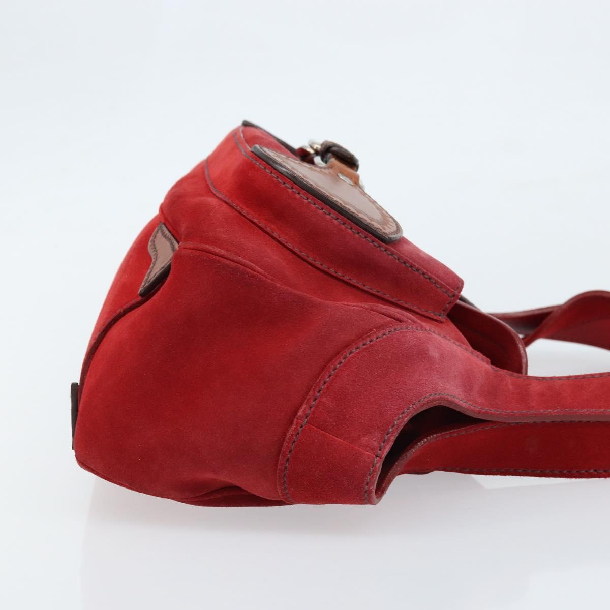 PRADA Shoulder Bag Suede Red Silver Auth ep13522