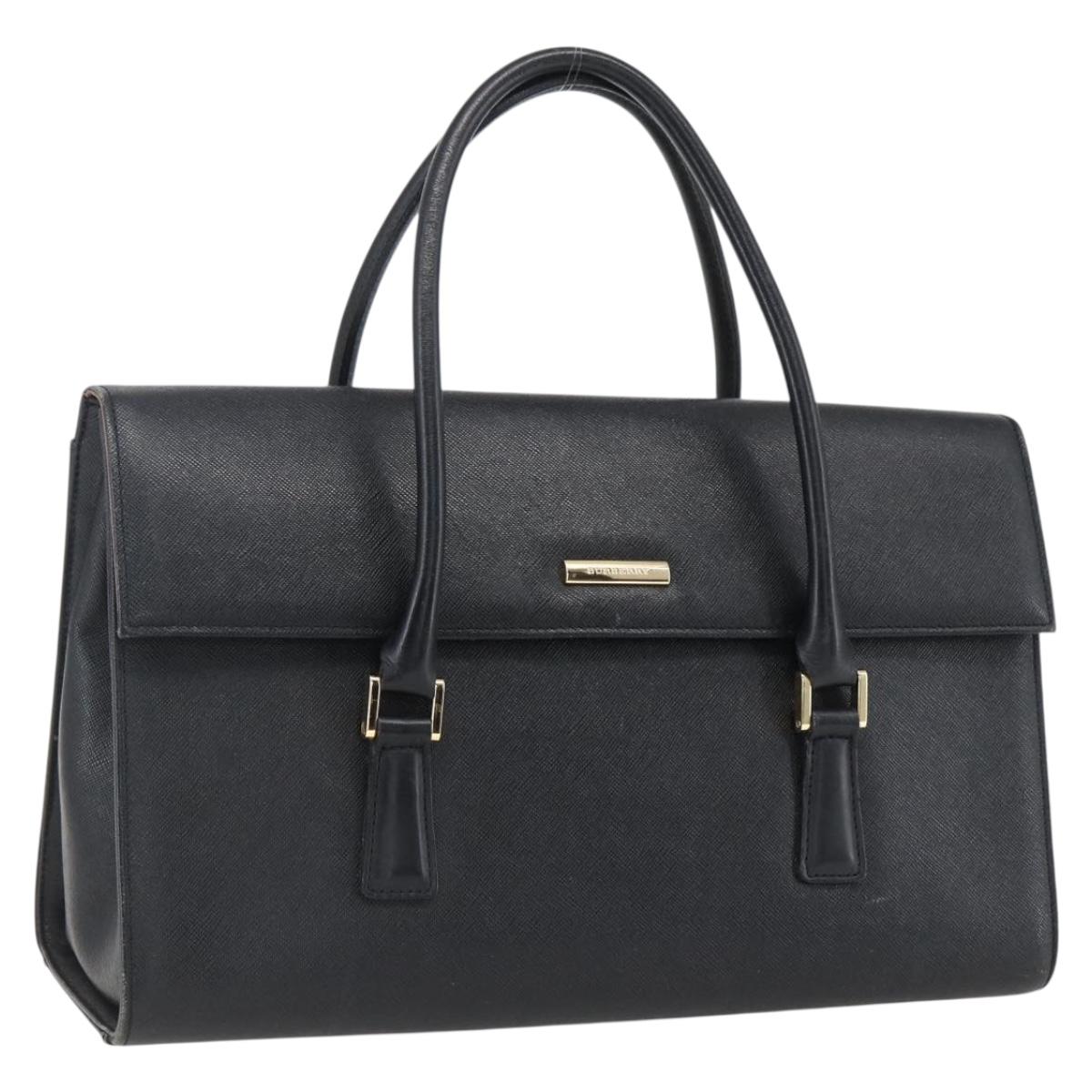 BURBERRY Hand Bag Leather Black Silver Auth ep13523