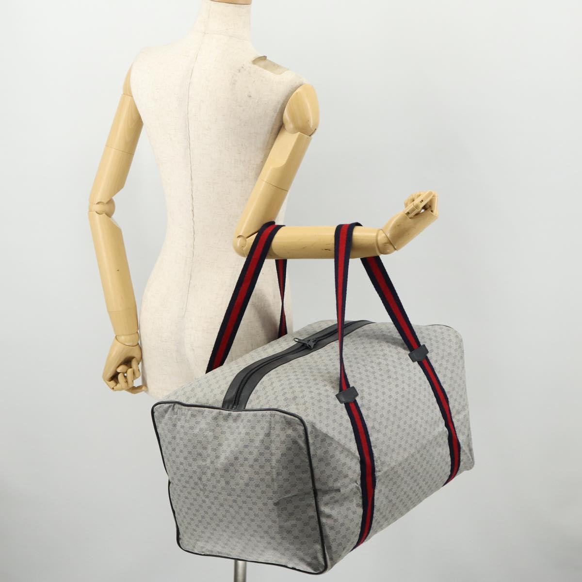GUCCI Micro GG Supreme Sherry Line Boston Bag PVC Navy Red Auth ep13528