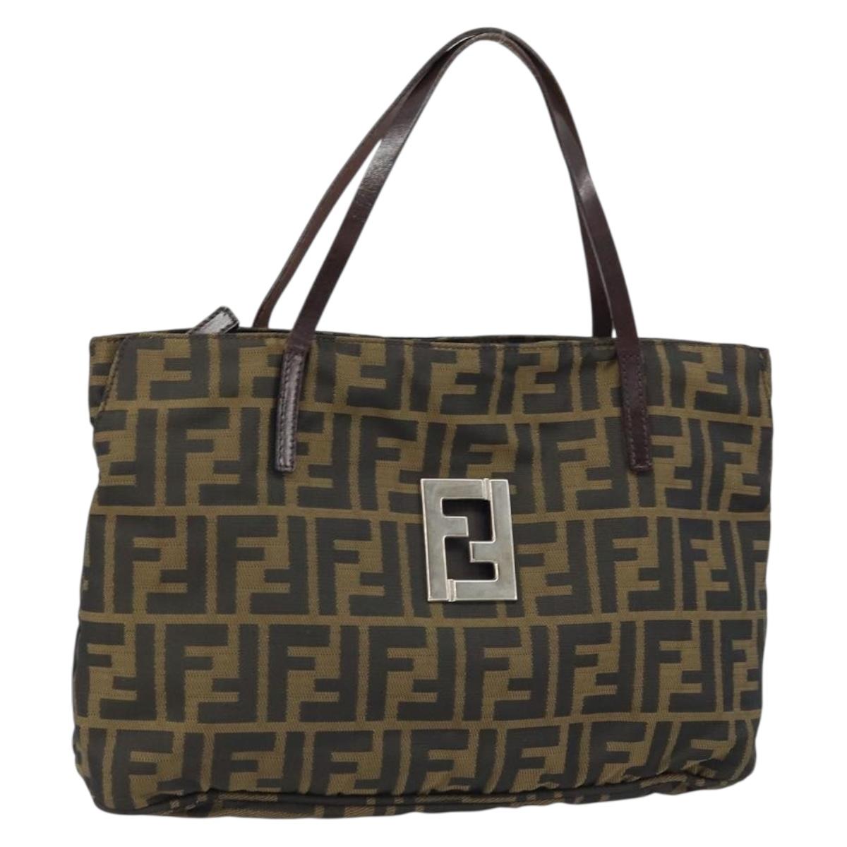 FENDI Zucca Canvas Hand Bag Brown Black Auth ep13529