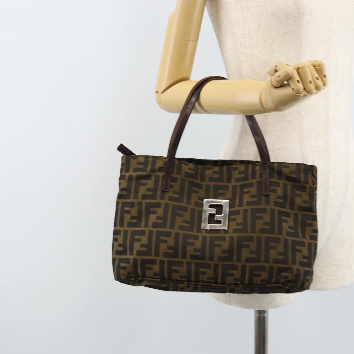FENDI Zucca Canvas Hand Bag Brown Black Auth ep13529