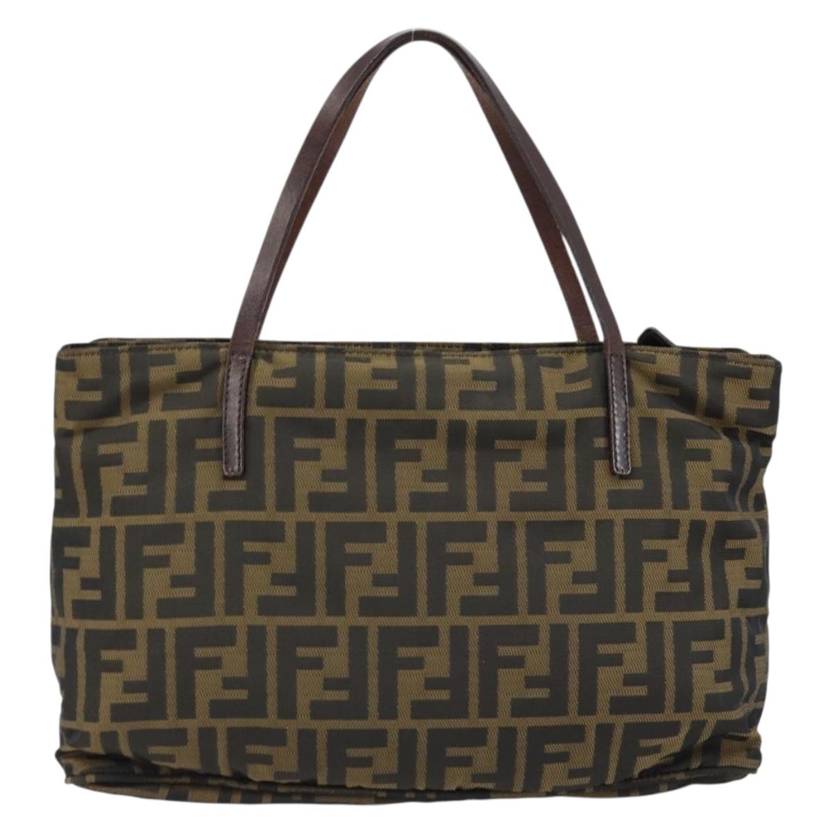 FENDI Zucca Canvas Hand Bag Brown Black Auth ep13529