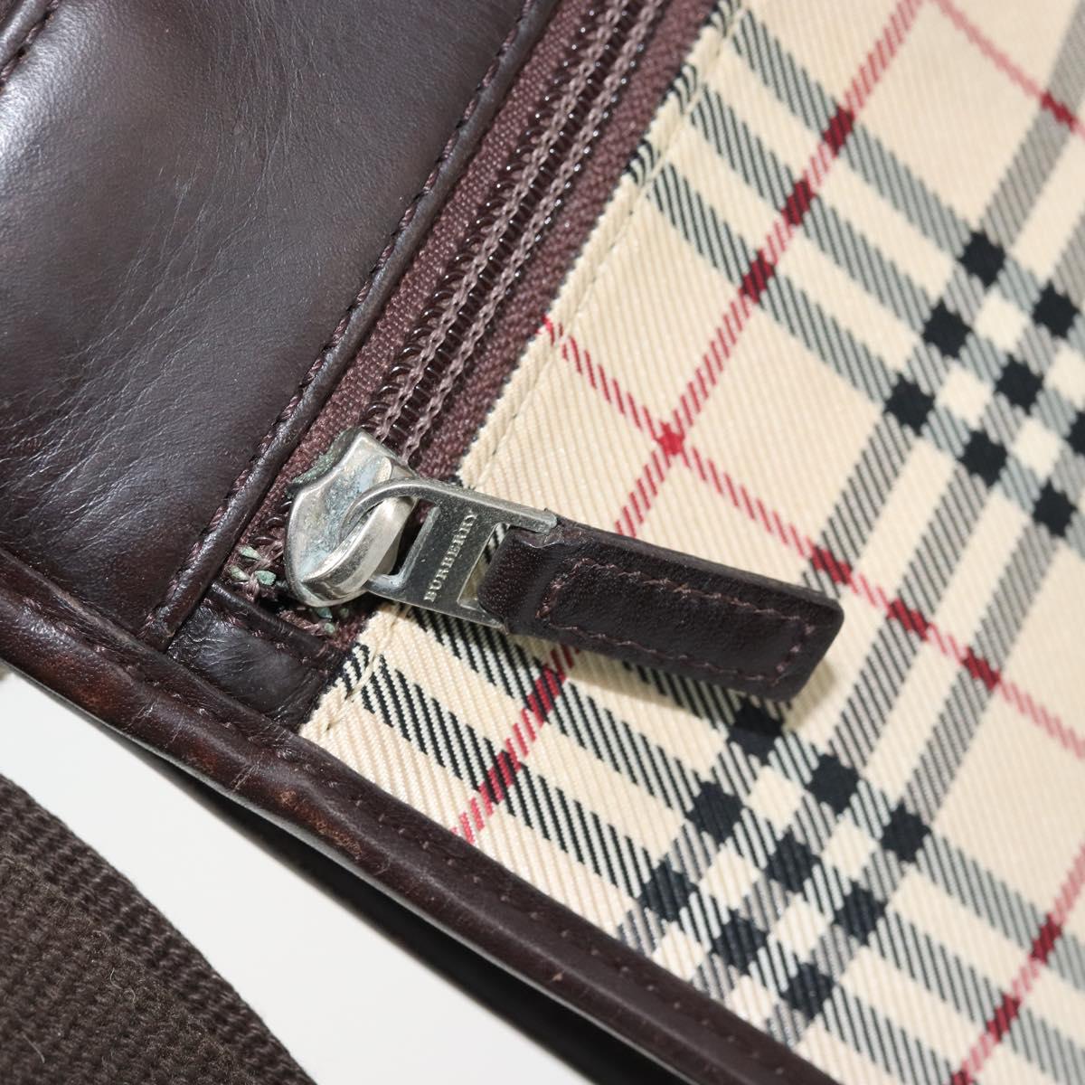 BURBERRY Nova Check Shoulder Bag Canvas Beige Silver Auth ep13530