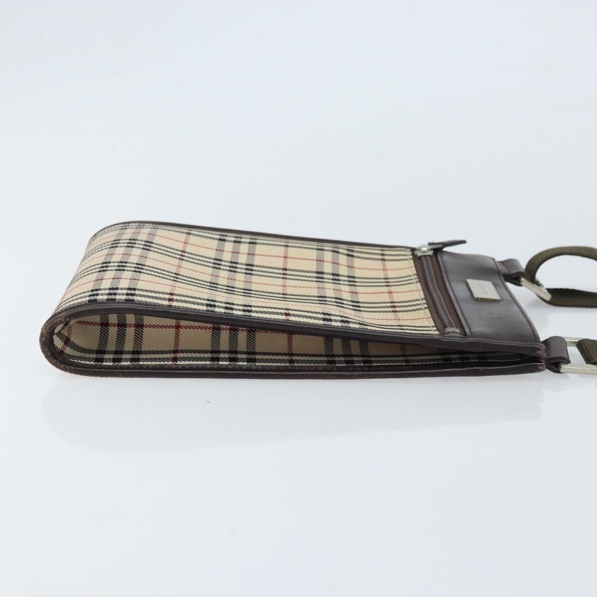 BURBERRY Nova Check Shoulder Bag Canvas Beige Silver Auth ep13530