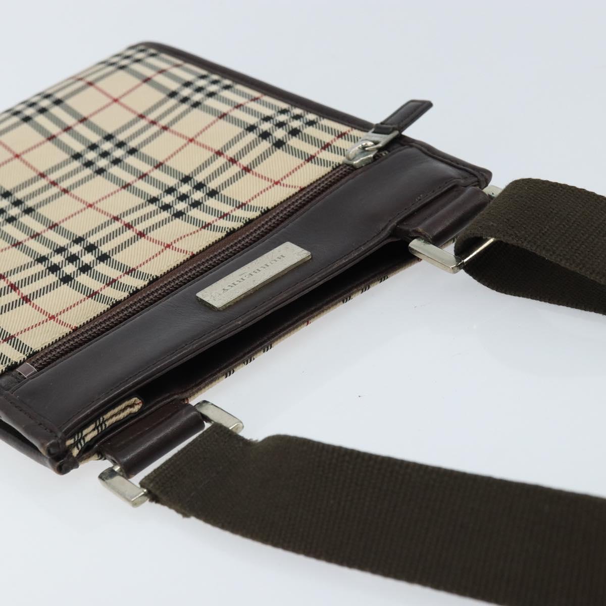 BURBERRY Nova Check Shoulder Bag Canvas Beige Silver Auth ep13530