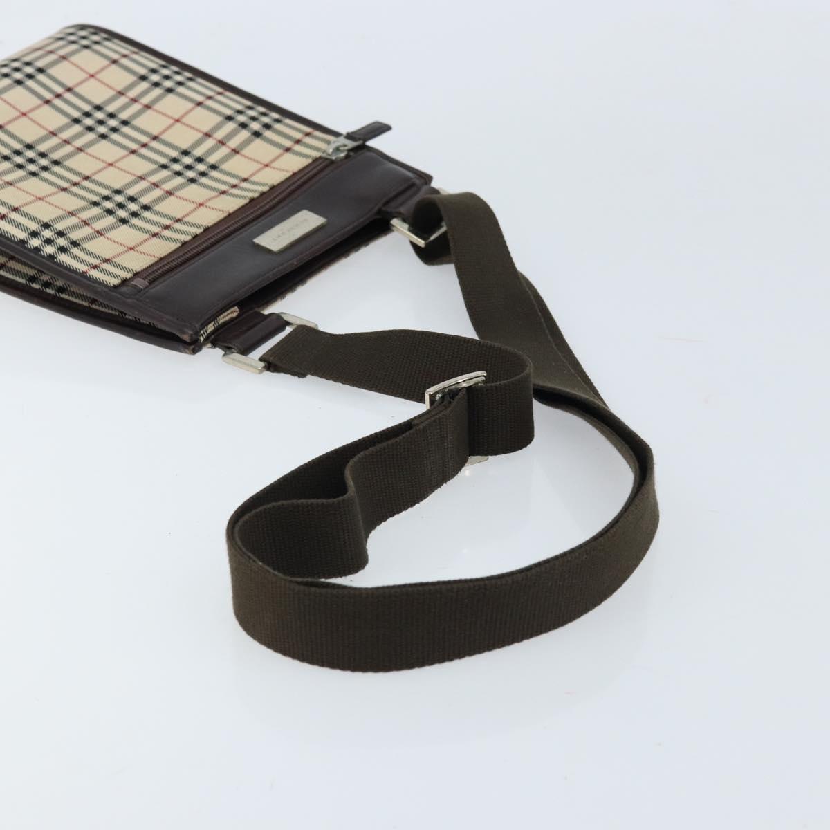 BURBERRY Nova Check Shoulder Bag Canvas Beige Silver Auth ep13530