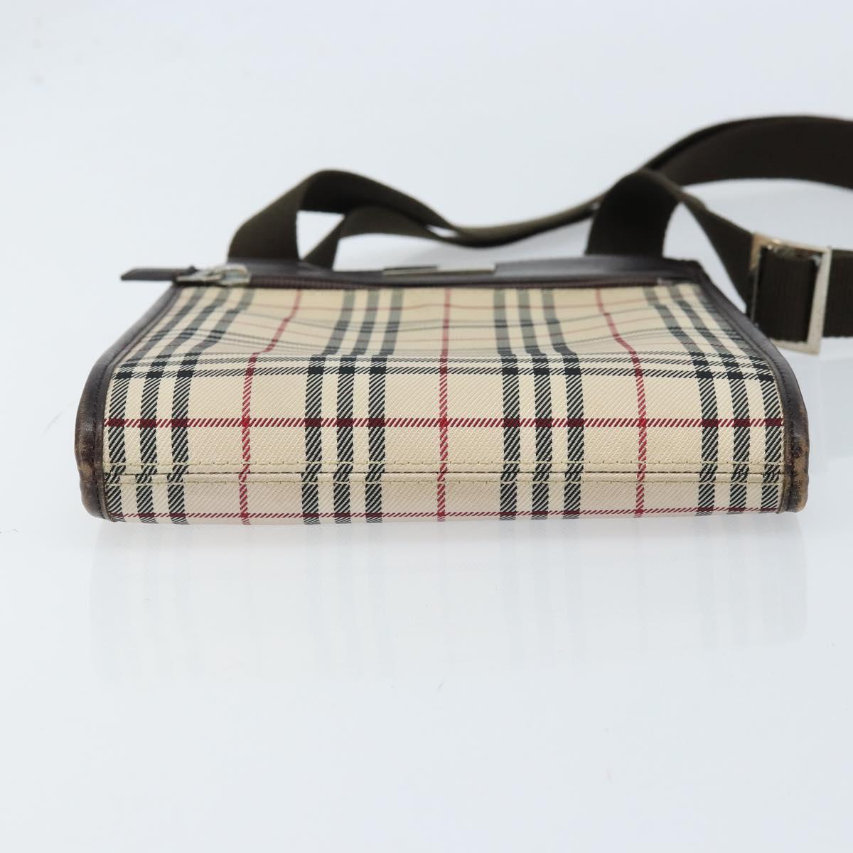 BURBERRY Nova Check Shoulder Bag Canvas Beige Silver Auth ep13530