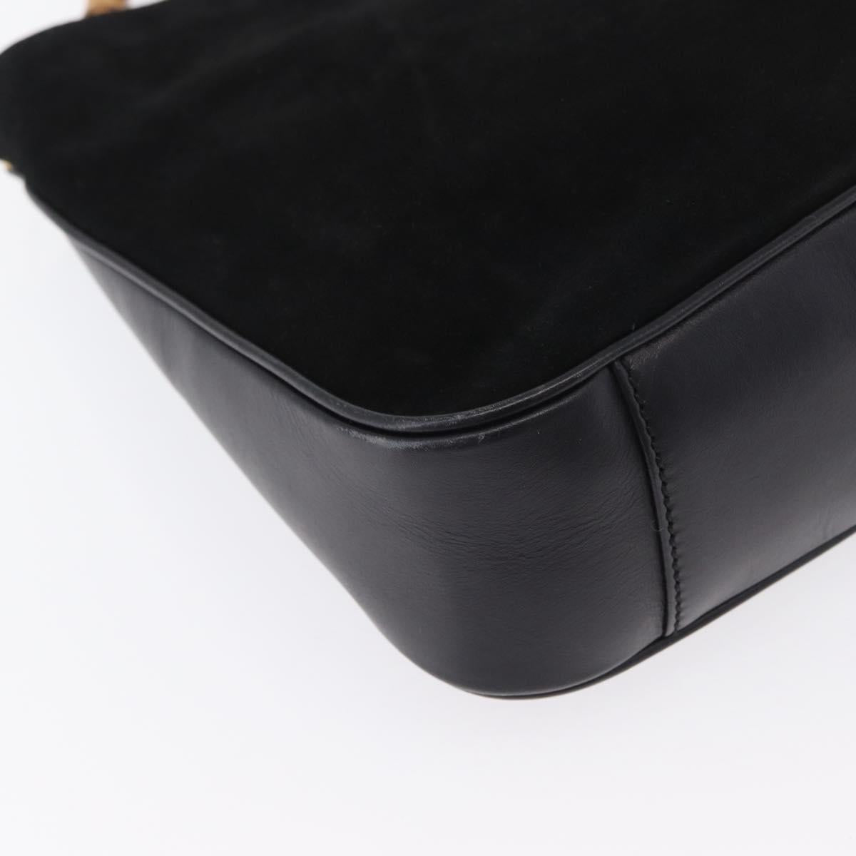 GUCCI Bamboo Hand Bag Suede Black Gold 001 3754 1638 Auth ep13532