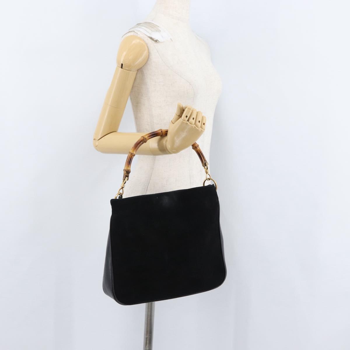 GUCCI Bamboo Hand Bag Suede Black Gold 001 3754 1638 Auth ep13532