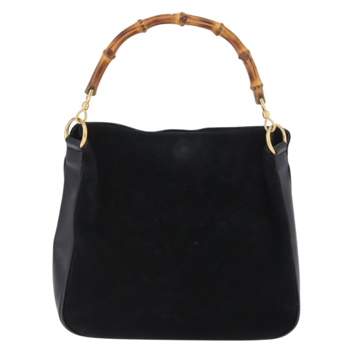 GUCCI Bamboo Hand Bag Suede Black Gold 001 3754 1638 Auth ep13532