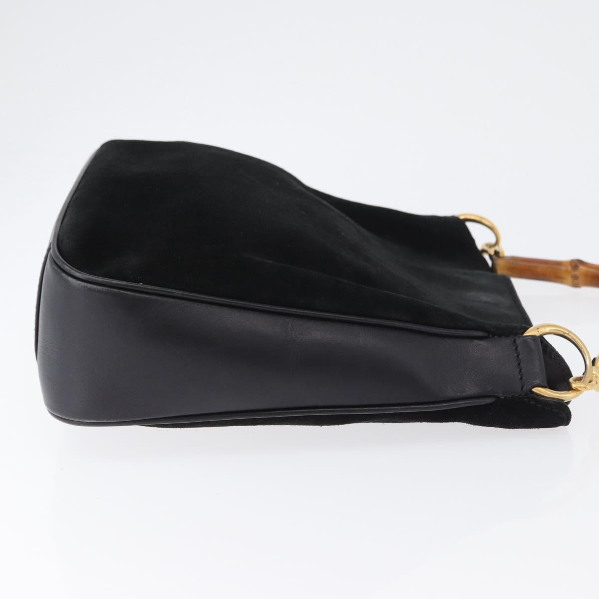 GUCCI Bamboo Hand Bag Suede Black Gold 001 3754 1638 Auth ep13532