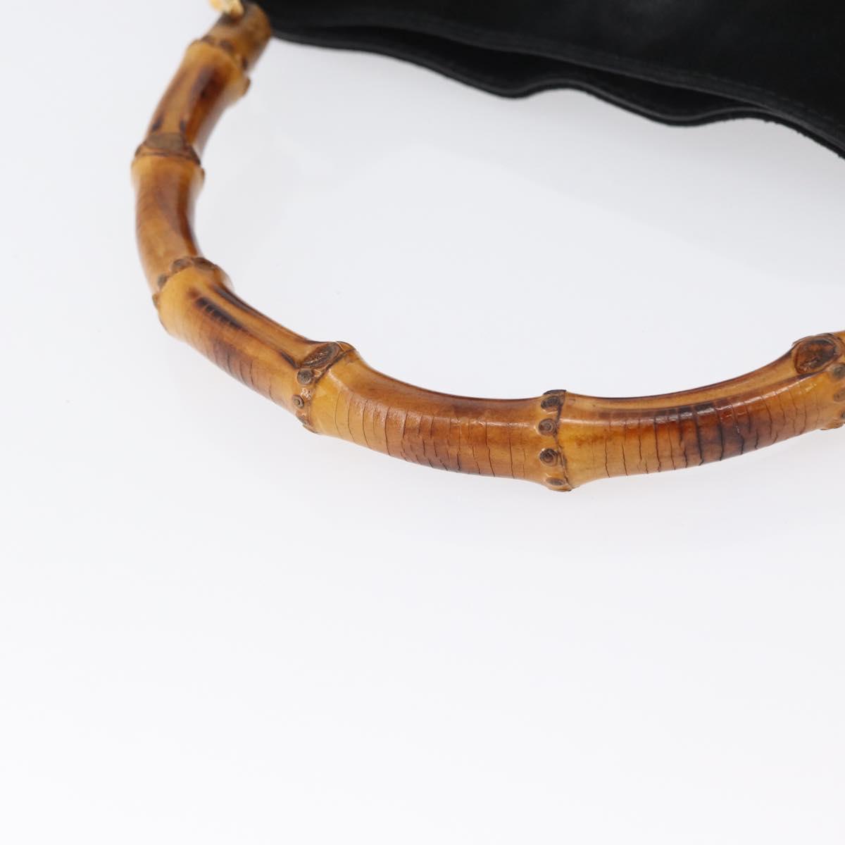 GUCCI Bamboo Hand Bag Suede Black Gold 001 3754 1638 Auth ep13532
