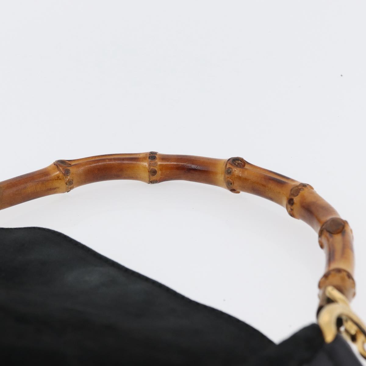 GUCCI Bamboo Hand Bag Suede Black Gold 001 3754 1638 Auth ep13532