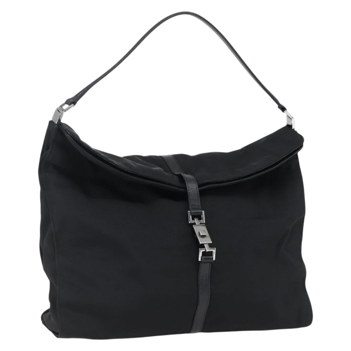 GUCCI Jackie Shoulder Bag Nylon Black Silver Auth ep13535