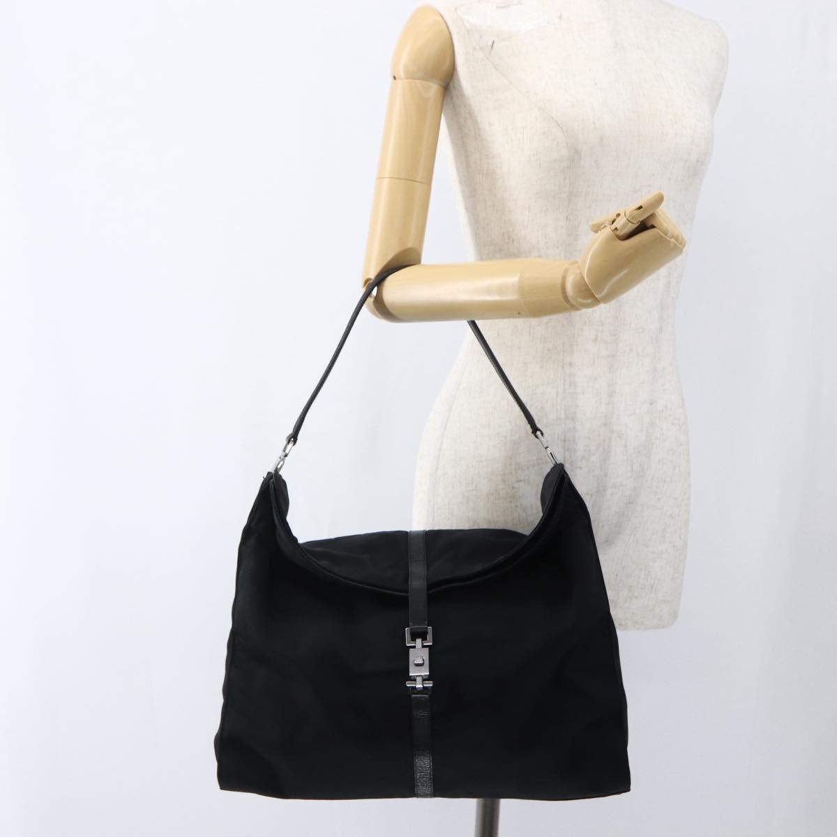 GUCCI Jackie Shoulder Bag Nylon Black Silver Auth ep13535