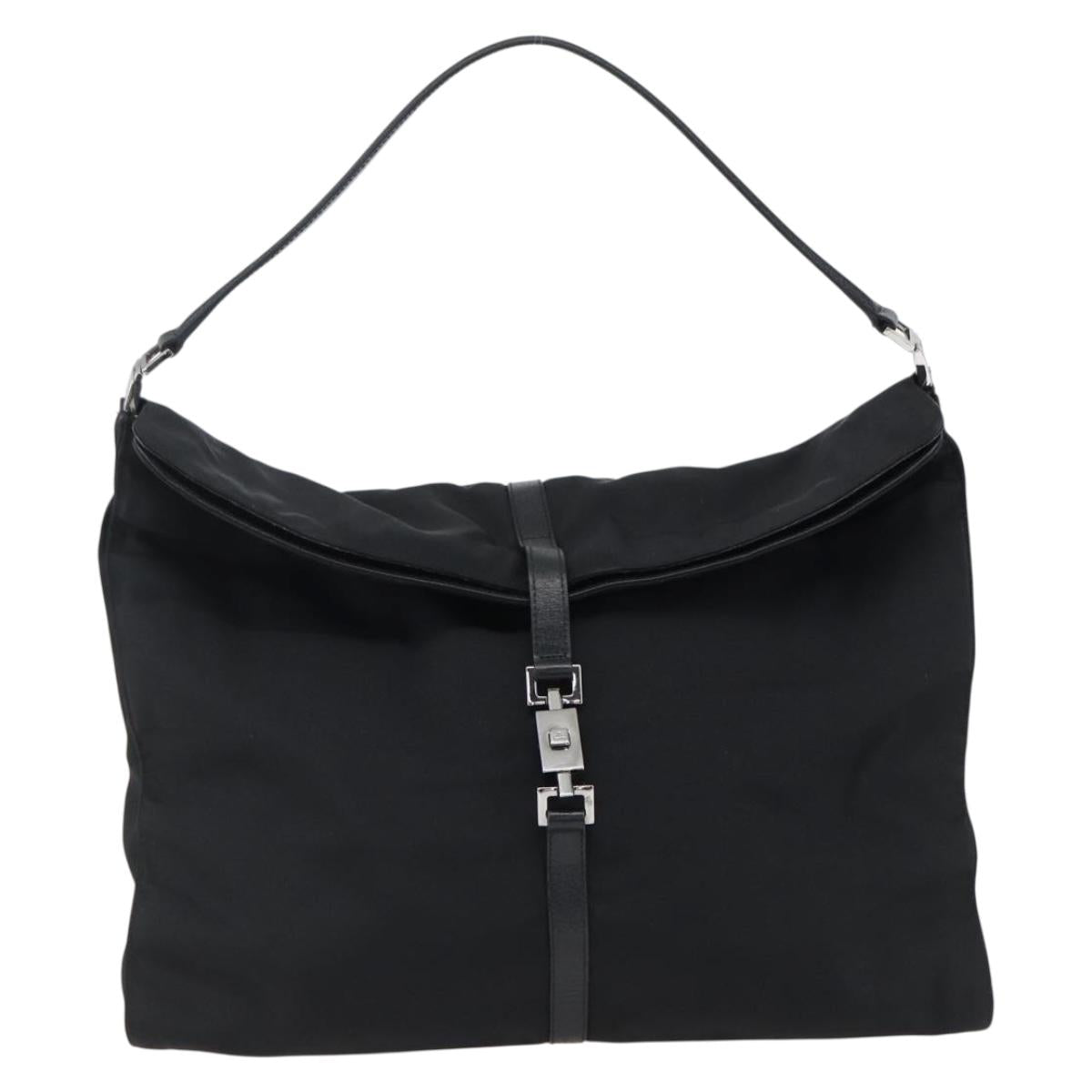 GUCCI Jackie Shoulder Bag Nylon Black Silver Auth ep13535