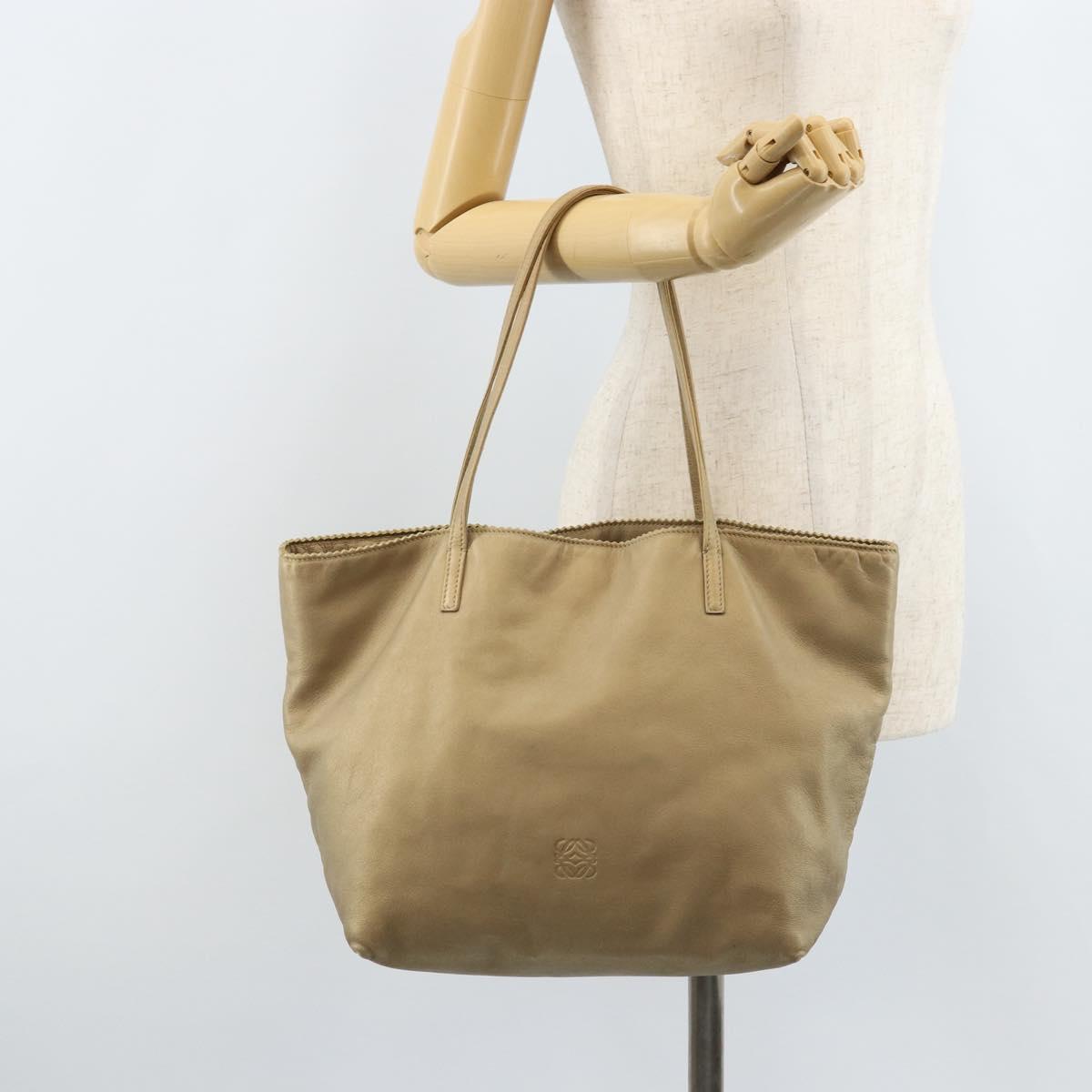 LOEWE Tote Bag Leather Gold Tone Auth ep13539