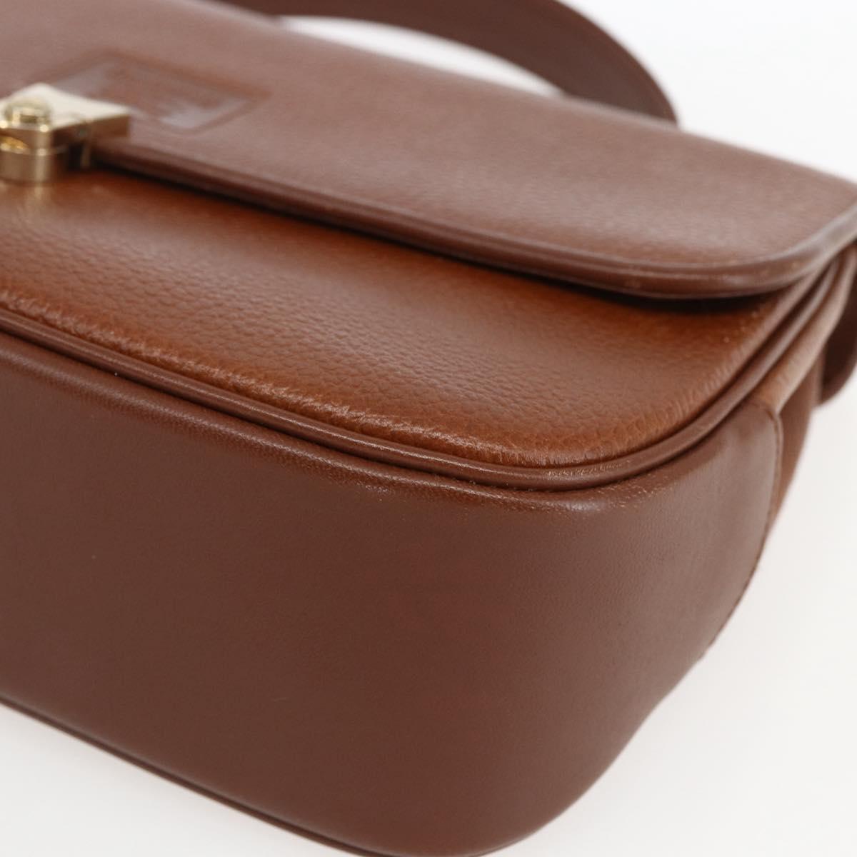 Burberrys Hand Bag Leather Brown Gold Auth ep13546