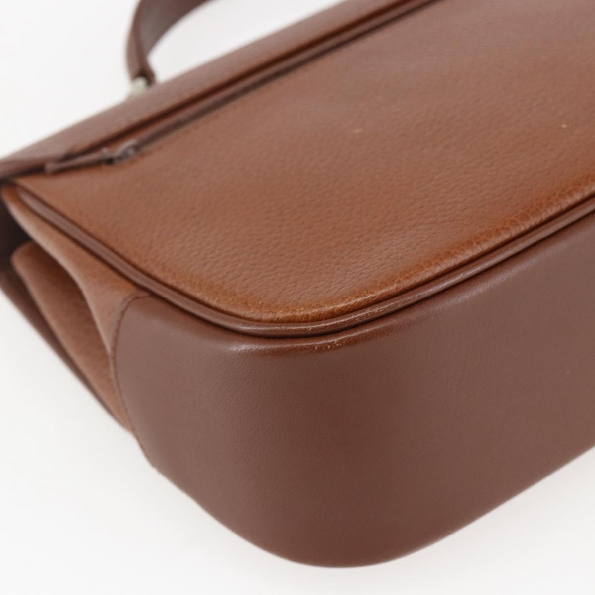 Burberrys Hand Bag Leather Brown Gold Auth ep13546