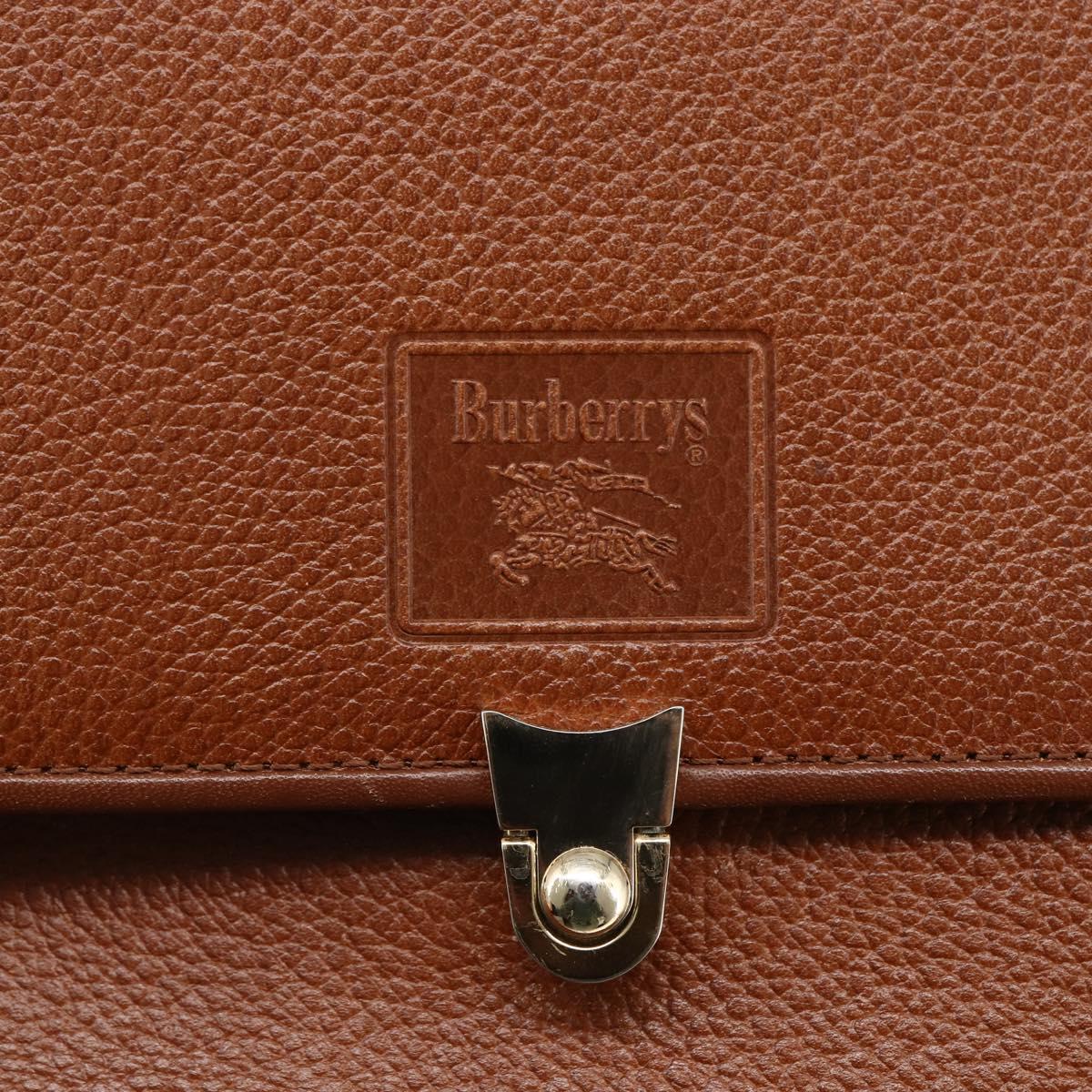 Burberrys Hand Bag Leather Brown Gold Auth ep13546