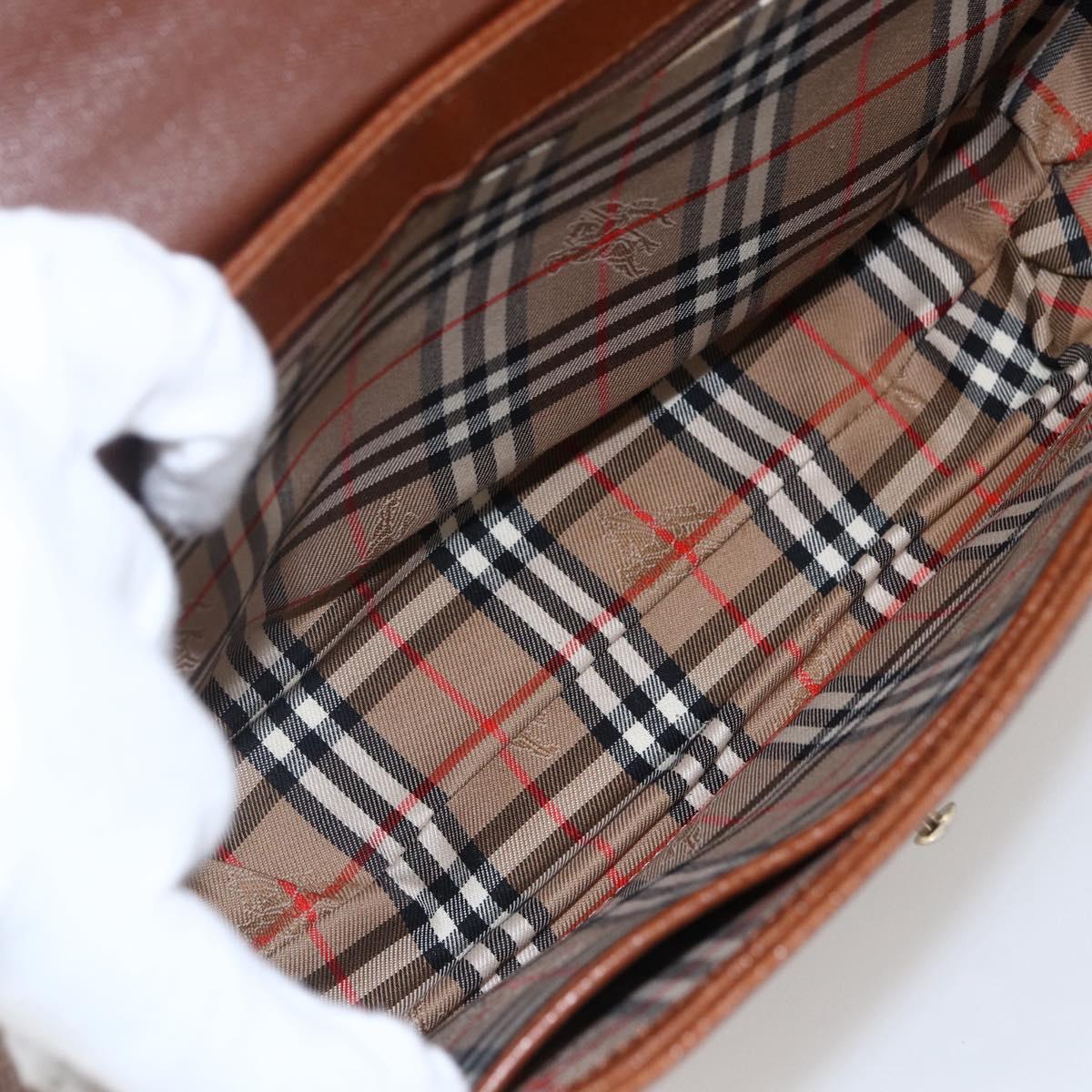 Burberrys Hand Bag Leather Brown Gold Auth ep13546