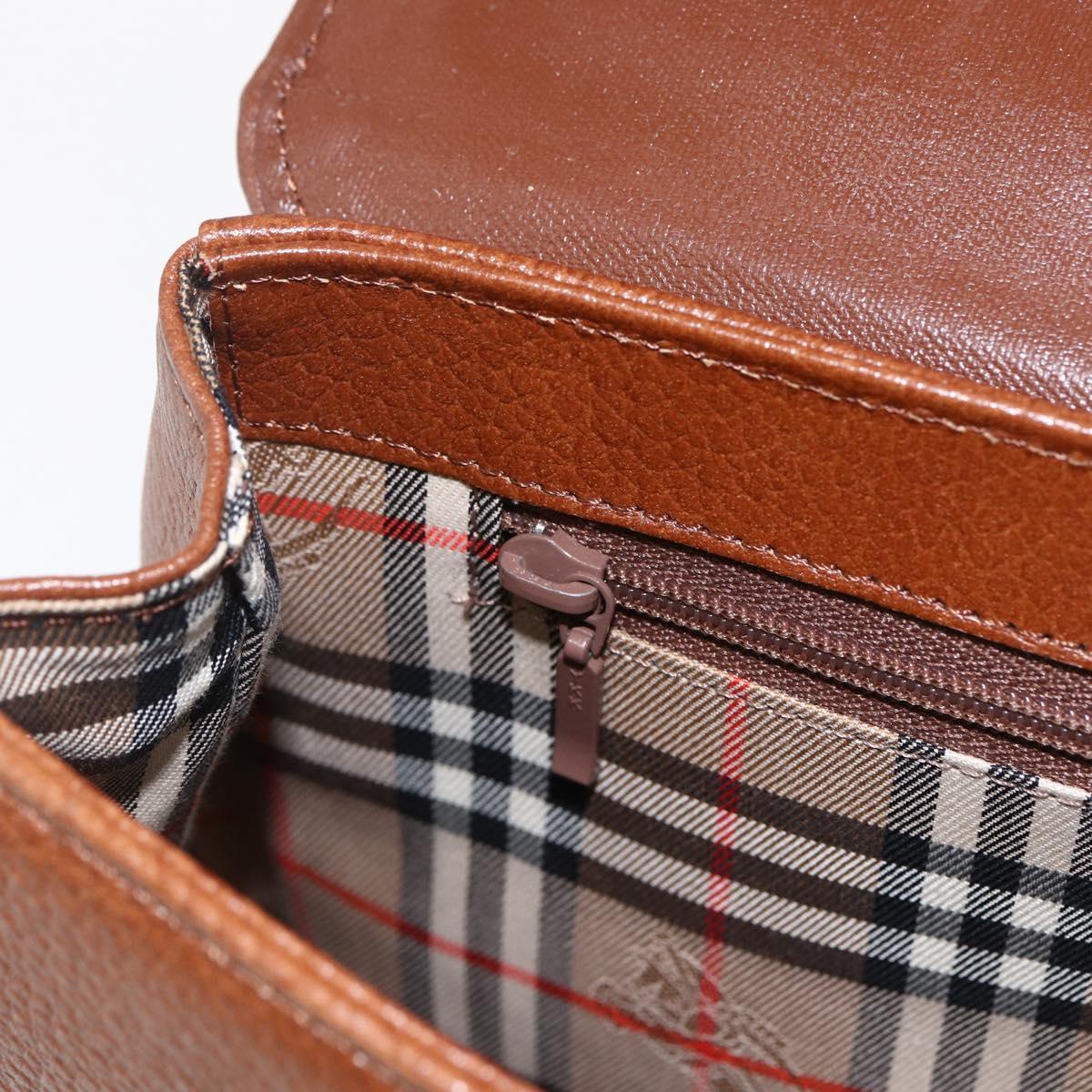 Burberrys Hand Bag Leather Brown Gold Auth ep13546