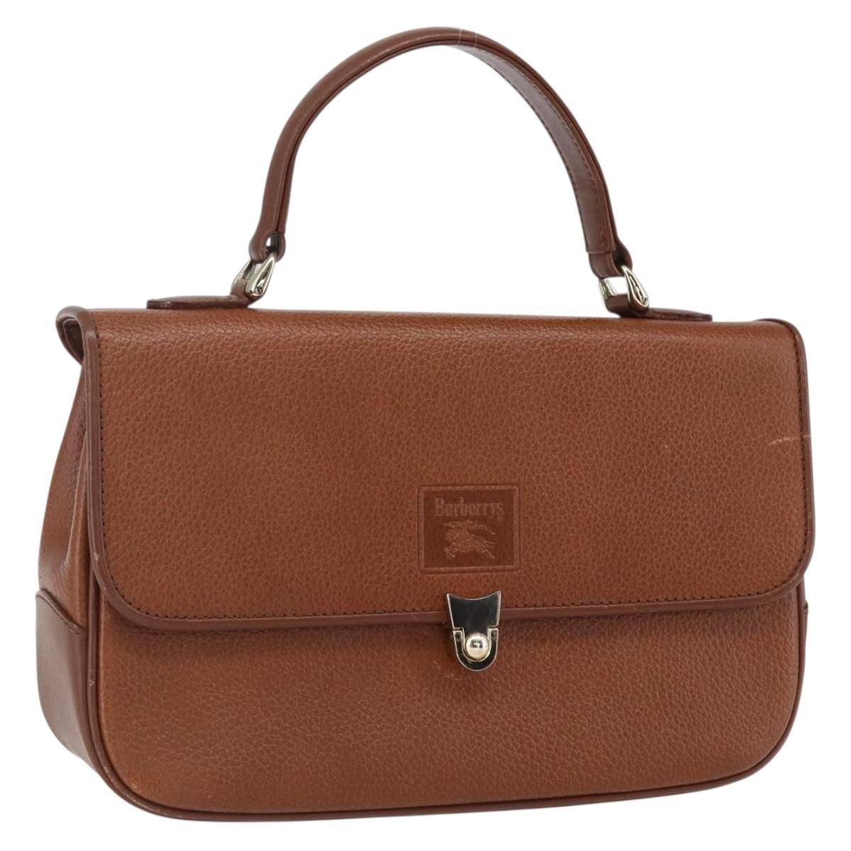 Burberrys Hand Bag Leather Brown Gold Auth ep13546
