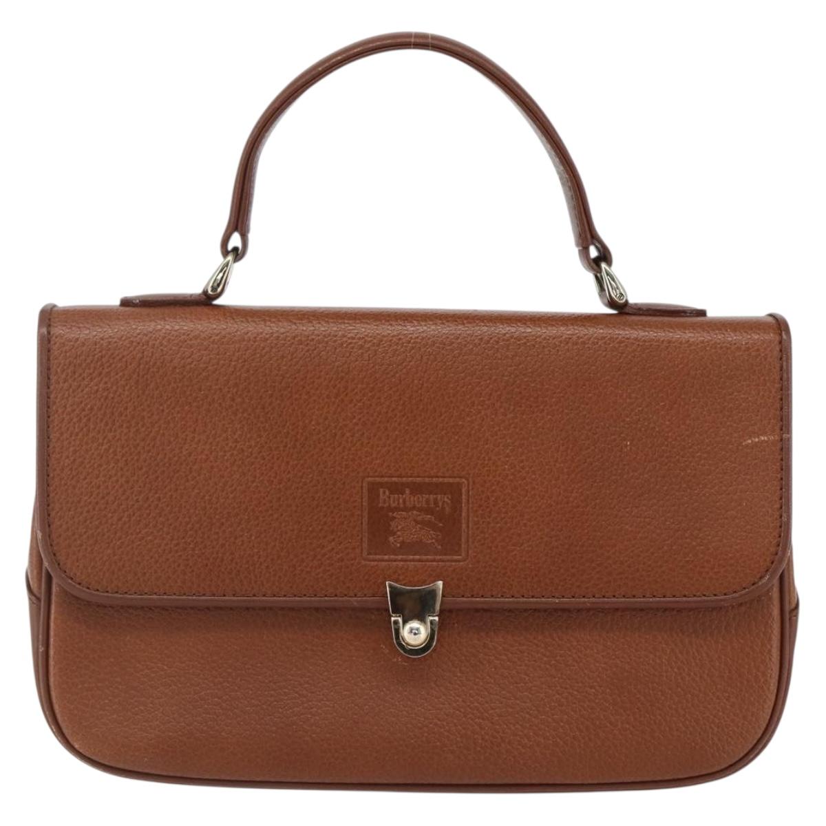Burberrys Hand Bag Leather Brown Gold Auth ep13546