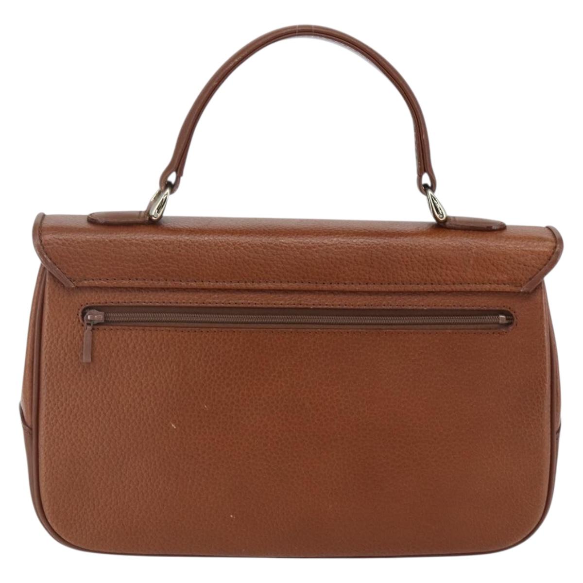Burberrys Hand Bag Leather Brown Gold Auth ep13546
