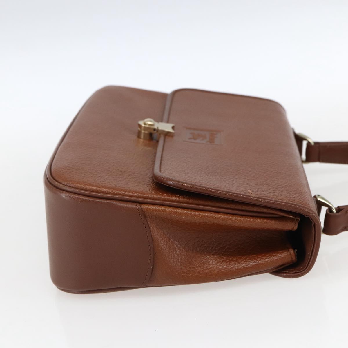 Burberrys Hand Bag Leather Brown Gold Auth ep13546