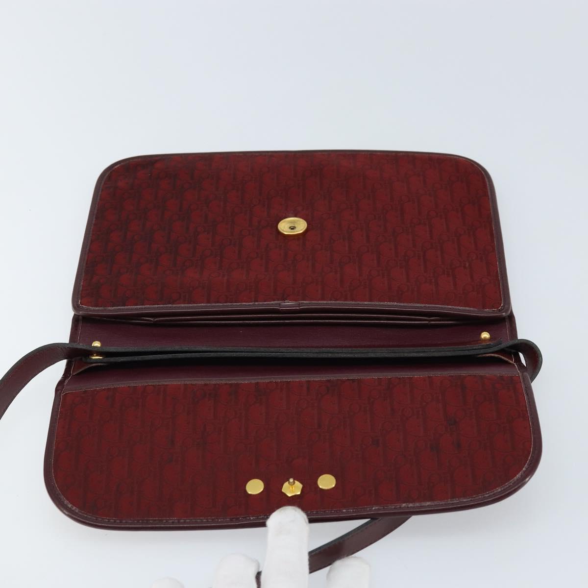 Christian Dior Trotter Canvas Shoulder Bag Bordeaux Gold Auth ep13551