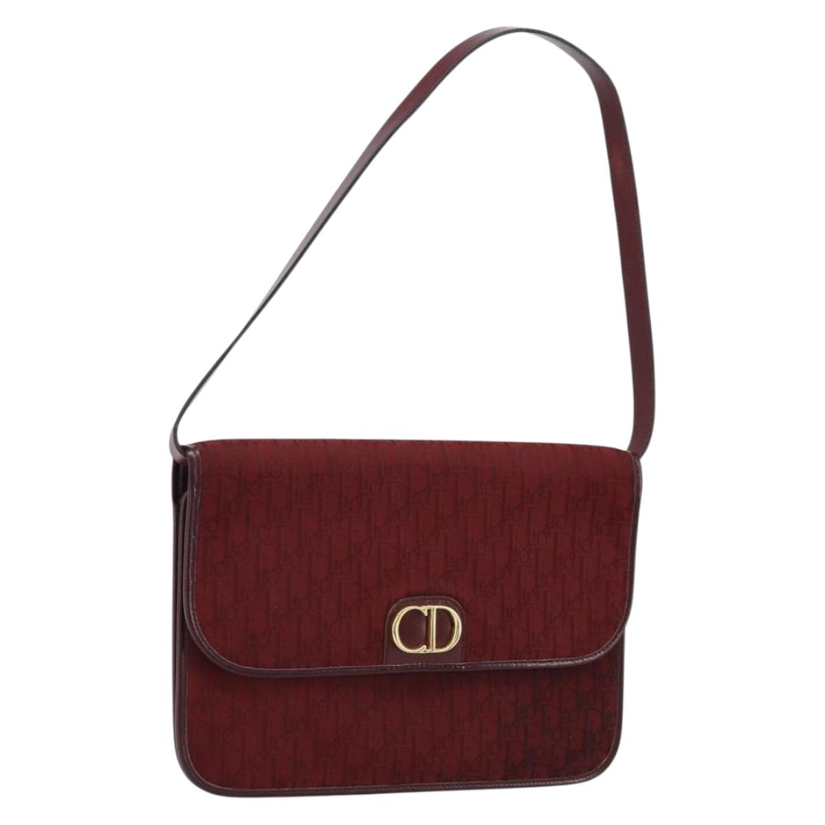 Christian Dior Trotter Canvas Shoulder Bag Bordeaux Gold Auth ep13551