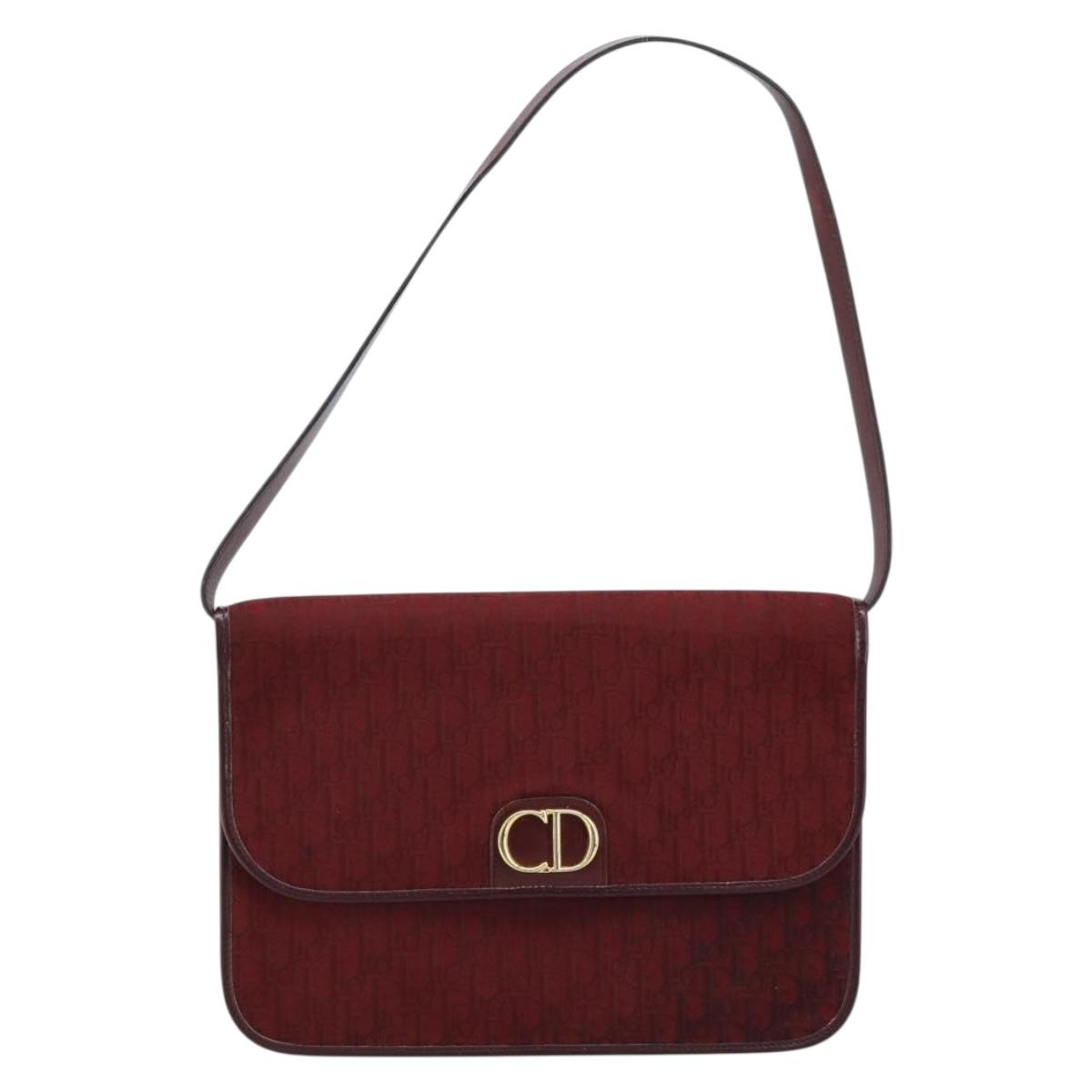 Christian Dior Trotter Canvas Shoulder Bag Bordeaux Gold Auth ep13551