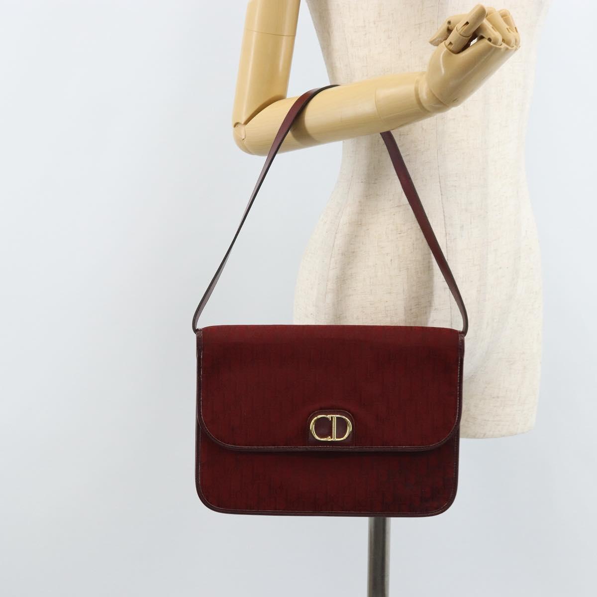 Christian Dior Trotter Canvas Shoulder Bag Bordeaux Gold Auth ep13551