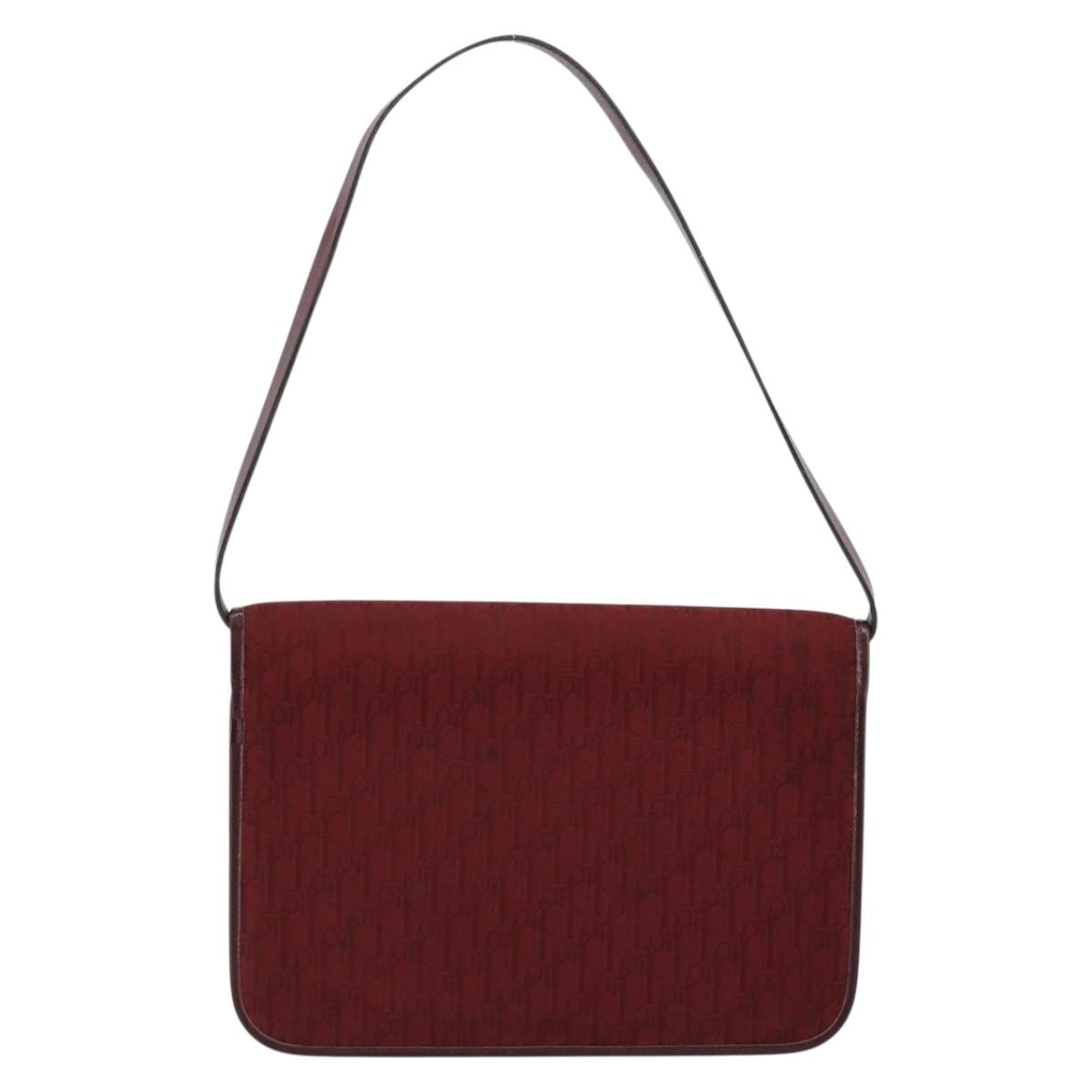 Christian Dior Trotter Canvas Shoulder Bag Bordeaux Gold Auth ep13551