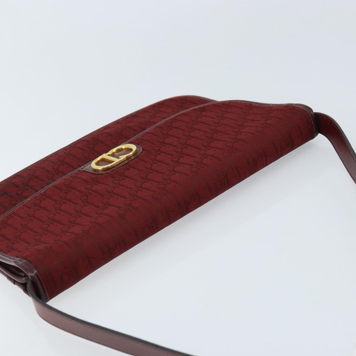 Christian Dior Trotter Canvas Shoulder Bag Bordeaux Gold Auth ep13551